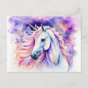 Cartão Postal Boho Watercolor Elegant Unicorn