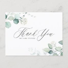 Cartão Postal Boho Watercolor Eucalyptus Casamento Obrigado