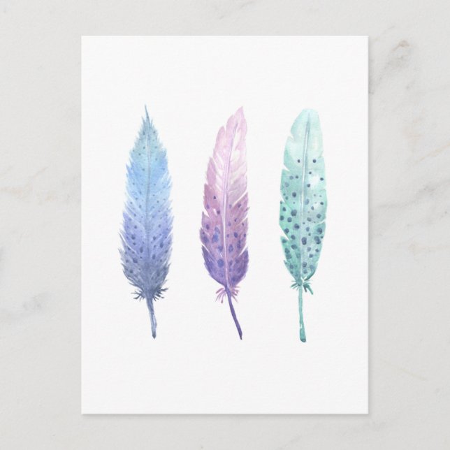 Cartão Postal Boho Watercolor Feather Trio (Frente)