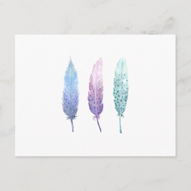 Cartão Postal Boho Watercolor Feather Trio (Frente)