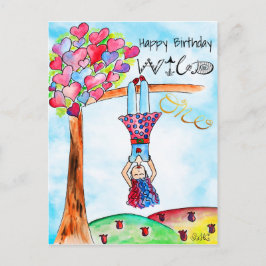 Cartão Postal Boho Whimsical WILD ONE Girl Colorful Birthday