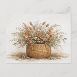 Cartão Postal Boho Wildflower Basket Dried Botanical Watercolor 
