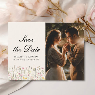 Cartão Postal Boho Wildflower Beige Photo Garden Wedding