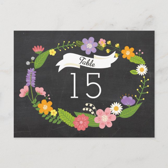 Cartão Postal Boho Woodland Wreath no Casamento Chalkboard (Frente)