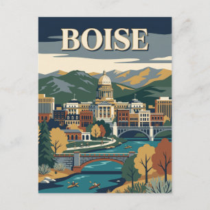 Cartão Postal Boise Idaho Capitólio Rio Cartaz Retro Vintage