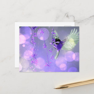 Cartão Postal Bokeh Bubbles Voando Hummingbird - Roxo