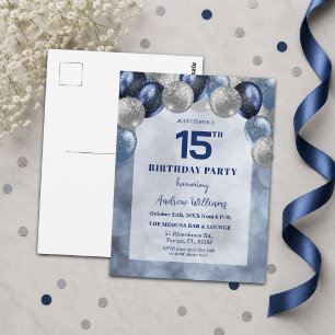 Cartão Postal Bokeh Luzes 15º Aniversário Balões Glitter