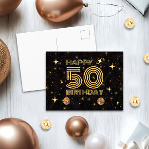Cartão Postal Bola de Dança Black Gold Disco 50º Aniversário Fel