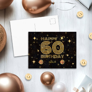 Cartão Postal Bola de Dança Black Gold Disco Aniversário Feliz 6