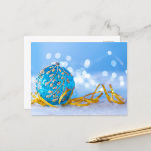 Cartão Postal Bola de Decoração Azul de Natal