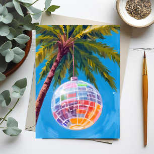 Cartão Postal Bola de Discoteca Arco-Íris Pintura em Aquarela