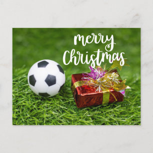 Cartão Postal Bola de futebol com presente Feliz Natal