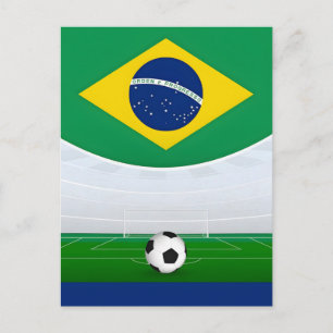 Cartão Postal Bola de Futebol em Chamas Bandeira Brasil