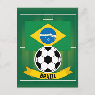 Cartão Postal Bola de Futebol em Chamas Bandeira Brasil