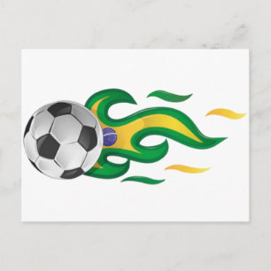 Cartão Postal Bola de Futebol em Chamas Bandeira Brasil