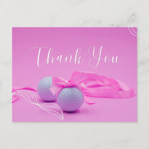 Cartão Postal Bola de golfe com obrigado em rosa para menina
