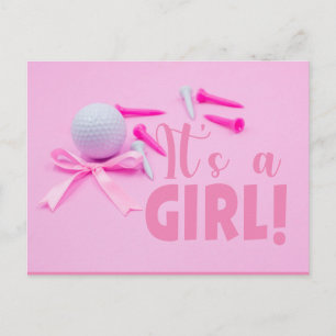 Cartão Postal Bola de golfe é chá de fraldas feminino a rosa