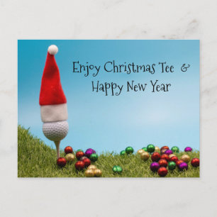 Cartão Postal Bola de golfe no tear com chapéu de Papai Noel pa