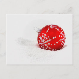 Cartão Postal Bola de Natal Vermelha com Floco de Neve