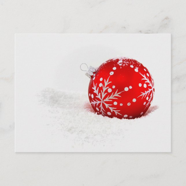 Cartão Postal Bola de Natal Vermelha com Floco de Neve (Frente)