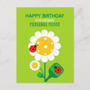 Cartão Postal Bola de Pickleball Feliz Aniversário Gelado Verde 
