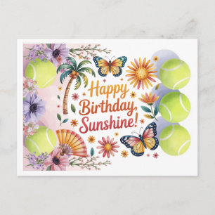 Cartão Postal Bola de tênis e Flores para Aniversário do Jogador
