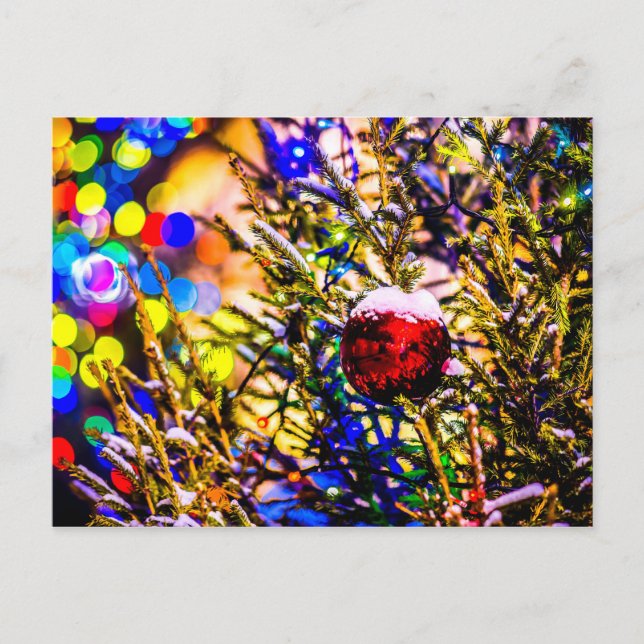 Cartão Postal Bola Vermelha, Luzes de Natal (Frente)