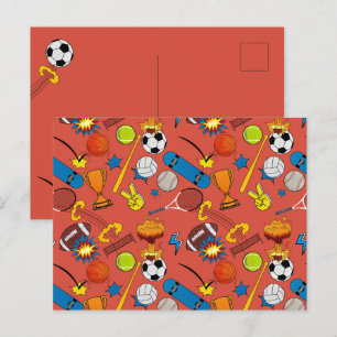 Cartão Postal Bolas Atléticas Esportivas de Quadrinhos Retrô