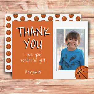 Cartão Postal Bolas de Basquete Menino Foto Obrigado Aniversário