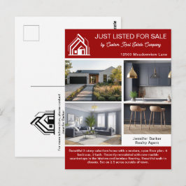 Cartão Postal Bold Red Real Estate Company House Listing