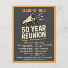 Cartão Postal Bold Retro High School Reunion Pep Rally Megaphone