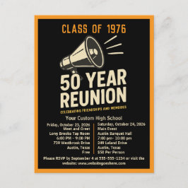Cartão Postal Bold Retro High School Reunion Pep Rally Megaphone