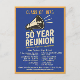 Cartão Postal Bold Retro High School Reunion Pep Rally Megaphone