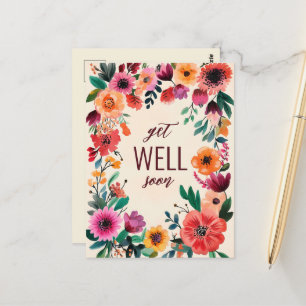 Cartão Postal Bold Watercolor Florals BEM EM BREVE PERSONALIZADO