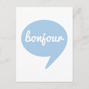Cartão Postal bolha de fala azul bonjour, arte francesa