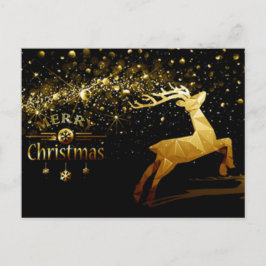 Cartão Postal Bolhas Douradas, Reindeer, Flocos de Neve Feliz Na