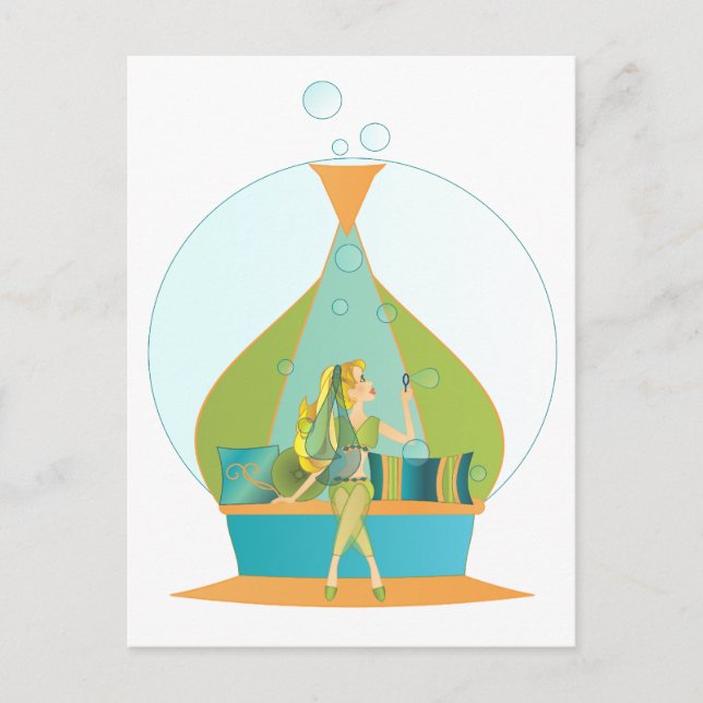 Cartão Postal Bolhas Genie Blowing (Frente)