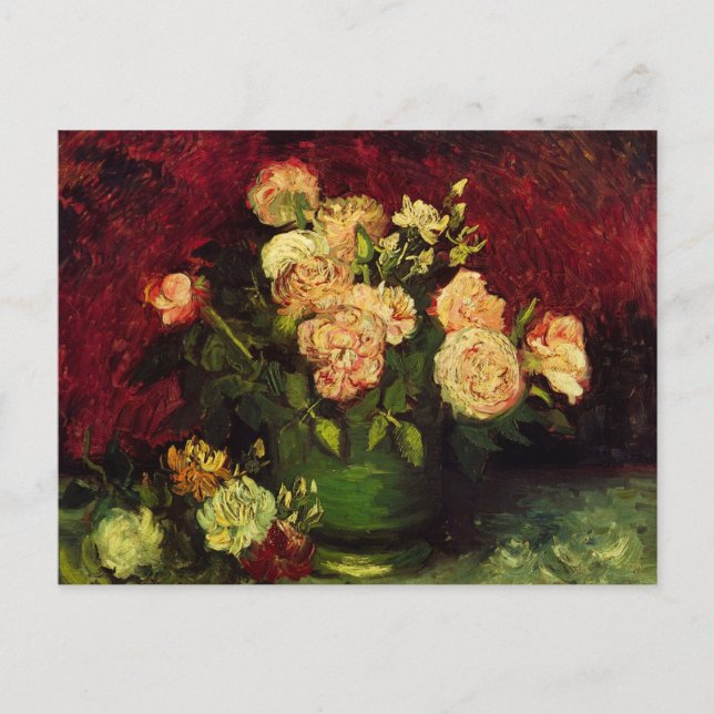 Cartão Postal Boliche com Peonies e Rosas de Vincent van Gogh (Frente)