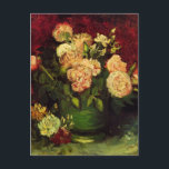 Cartão Postal Boliche com Peonies e Rosas de Vincent van Gogh<br><div class="desc">Boliche com Peonies e Rosas de Vincent van Gogh é um apos impressionismo de arte vintage que ainda possui uma pintura floral que apresenta um buquê de peônias cor-de-rosa e flores rosa num vaso. Flores frescas cortadas do jardim. Sobre o artista: Vincent Willem van Gogh (1853-1890) foi um dos mais...</div>