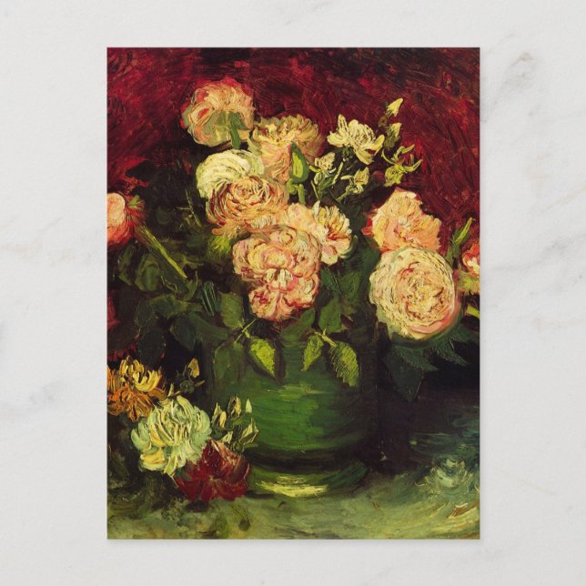Cartão Postal Boliche com Peonies e Rosas de Vincent van Gogh (Frente)