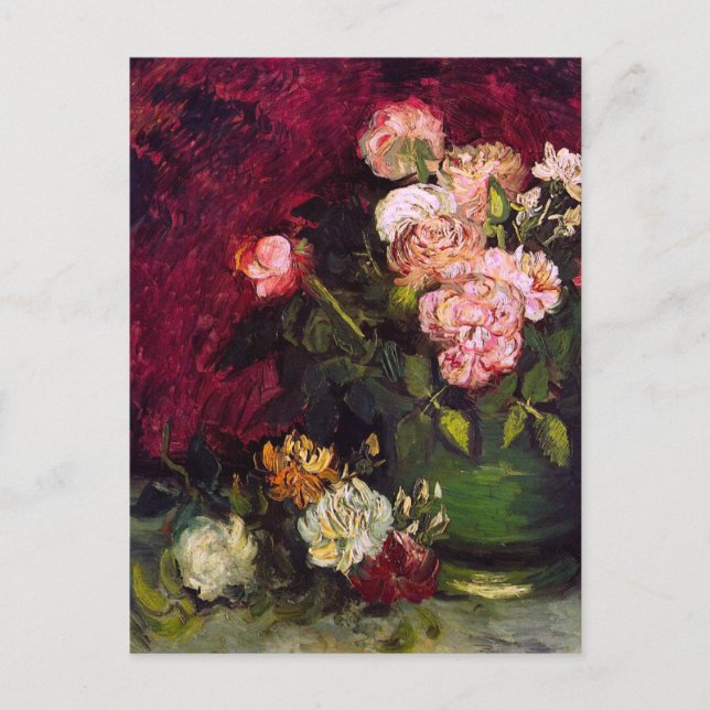 Cartão Postal Boliche com Peonies e Rosas Van Gogh de Belas Arte (Frente)