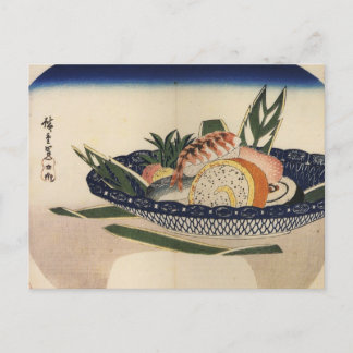 Cartão Postal Boliche de Sushi, cerca de 1800 no Japão.