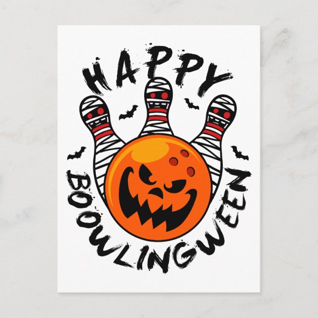 Cartão Postal Boliche Halloween Bowler Happy Bowlingentre (Frente)