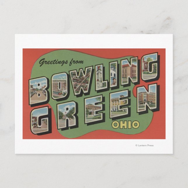 Cartão Postal Boliche Verde, Ohio - Cenas com Letras Grandes (Frente)