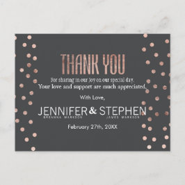 Cartão Postal Bolinhas Douradas rosa e Obrigado preto Yous