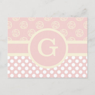 Cartão Postal Bolinhas e Rosas do Monograma Personalizado do sol