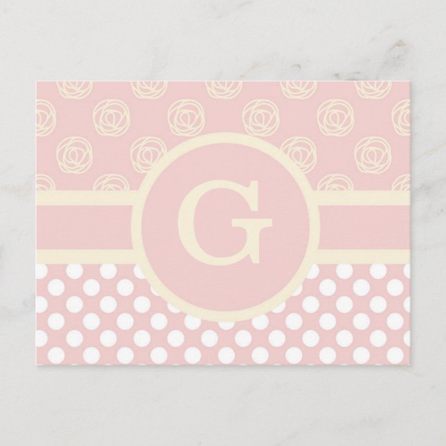 Cartão Postal Bolinhas e Rosas do Monograma Personalizado do sol (Frente)