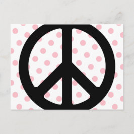 Cartão Postal Bolinhas rosa com símbolo de paz preto