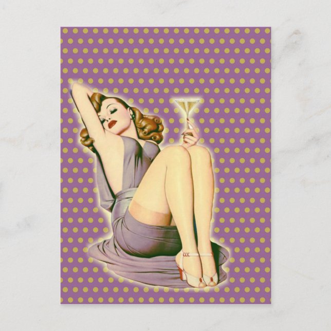 Cartão Postal bolinhas roxas martini empalidece a menina (Frente)