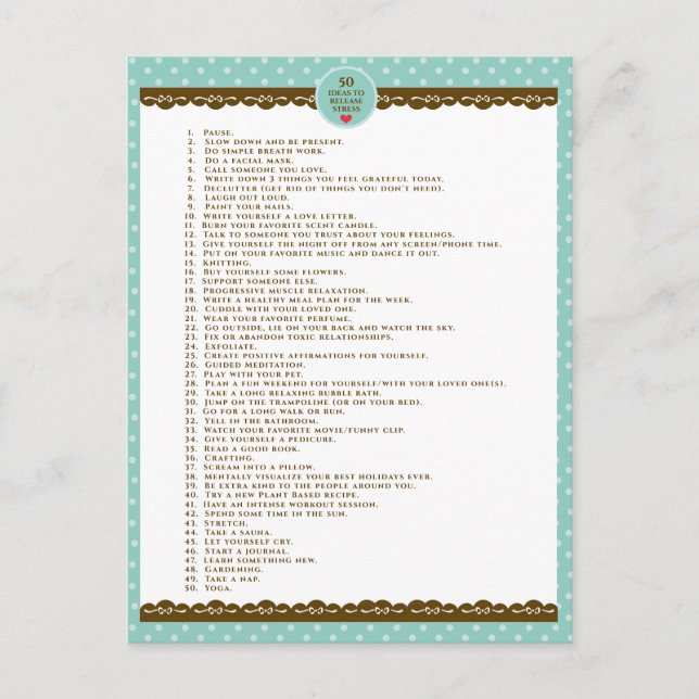 Cartão Postal Bolinhas turquesas de motivação para autoatendimen (Frente)